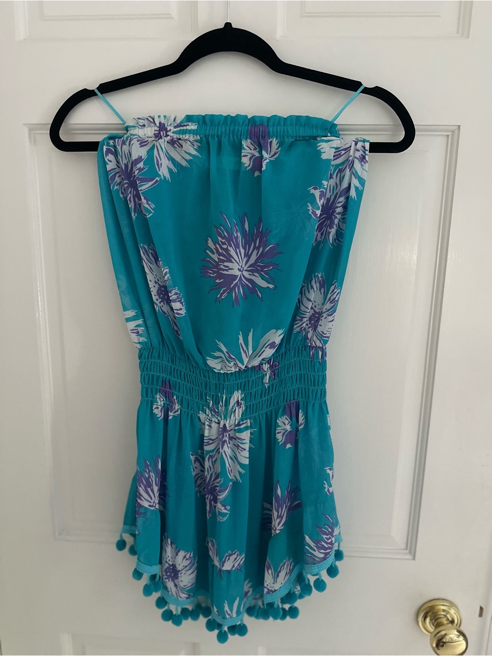 Ramy Brook Turquoise Floral Pom-Pom Strap Romper